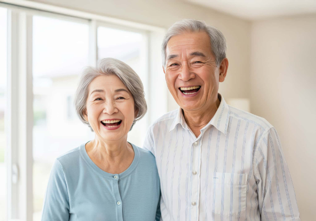 自分に合った入れ歯をして笑顔の男女