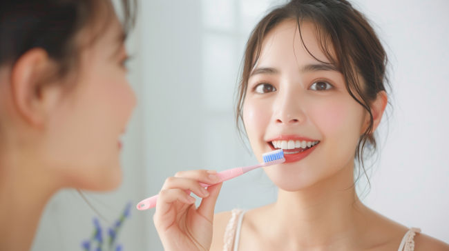 虫歯を予防するために歯磨きを徹底する女性
