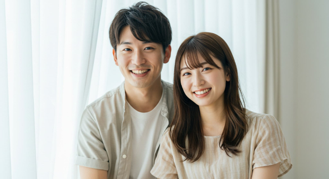 笑顔で寄り添う男女