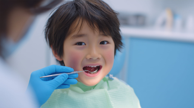 すきっ歯にならないように定期的に歯科検診を受ける子ども